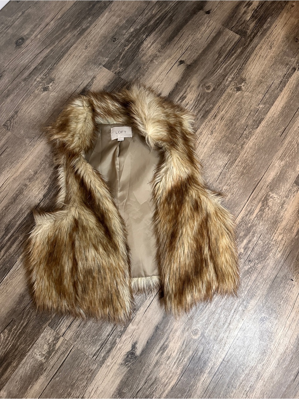 LOFT Faux Fur Vest in Brown and Cream Tones size XS